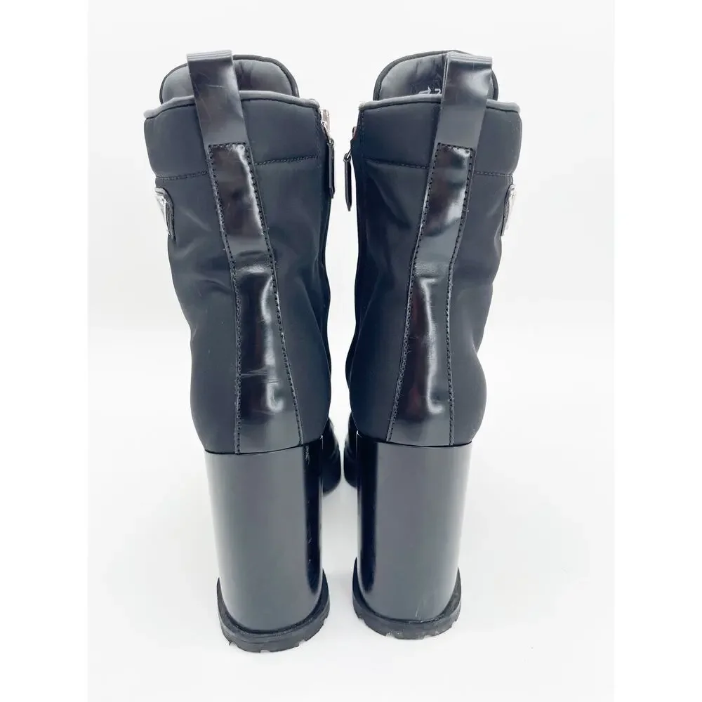Prada Black Spazzolato Leather Re-Nylon Triangle Logo Lug Sole Ankle Boots IT 40 - Picture 7 of 13